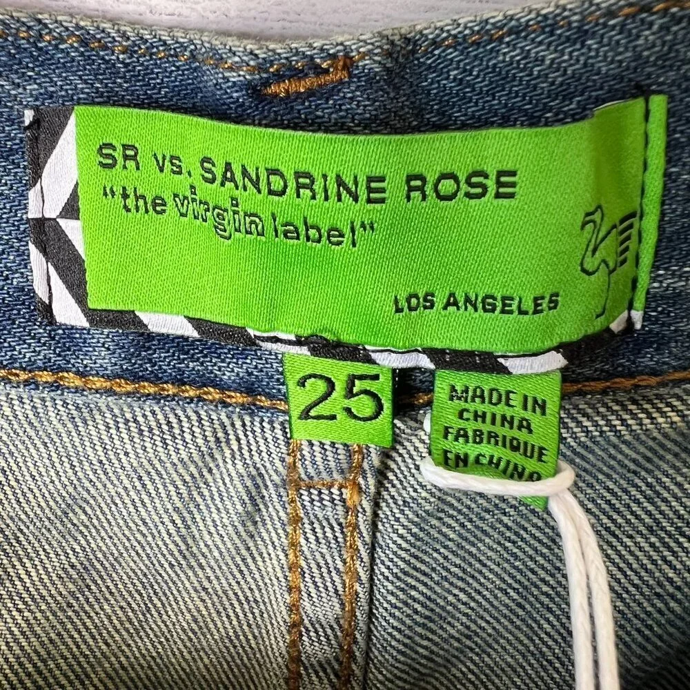 Sandrine Rose Jeans Womens Size 25 Floral Embroidered Wide Leg 100% Cotton